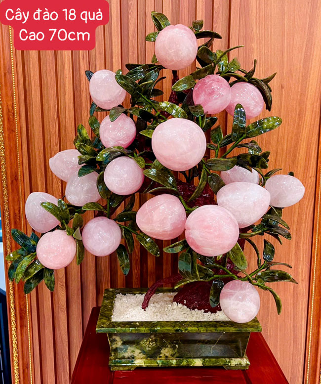 Cây Đào Đá Thạch Anh Hồng 18 Quả Cao 70cm