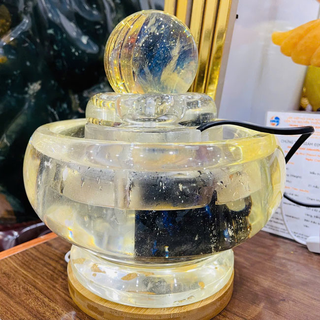 Phong Thuỷ Luân Đá Núi Lửa Vàng Trong Cao 22cm