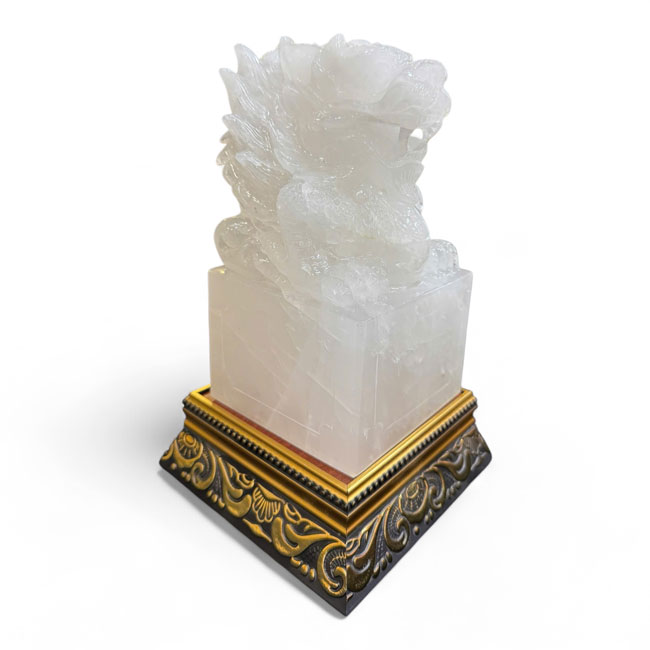 Ấn Rồng Đá Thạch Anh Trắng 12cm