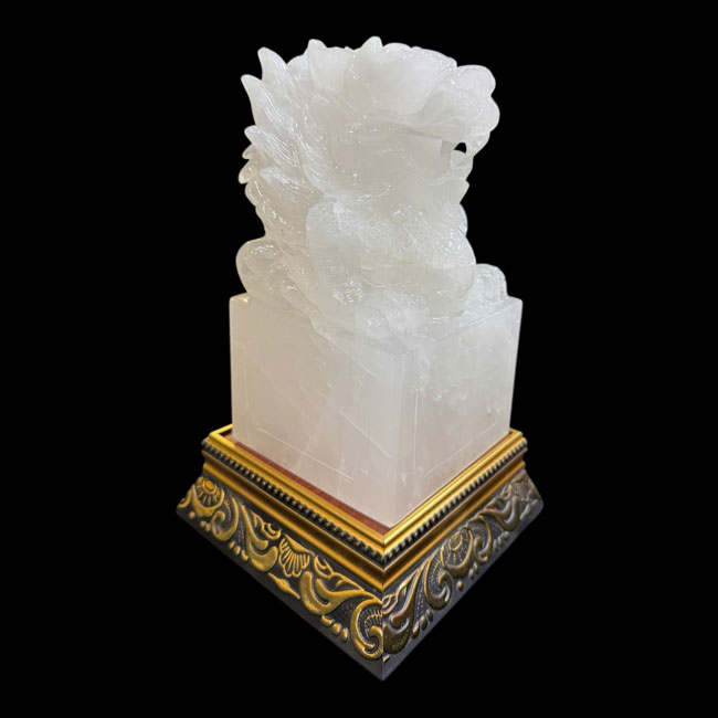 Ấn Rồng Đá Thạch Anh Trắng 12cm