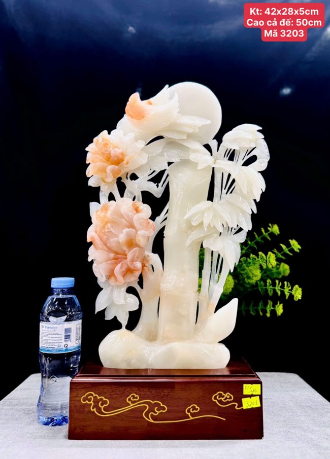 Tam Hợp Hoa - Chim - Trúc Phú Quý Trường Thọ Ngọc Onyx 42cm