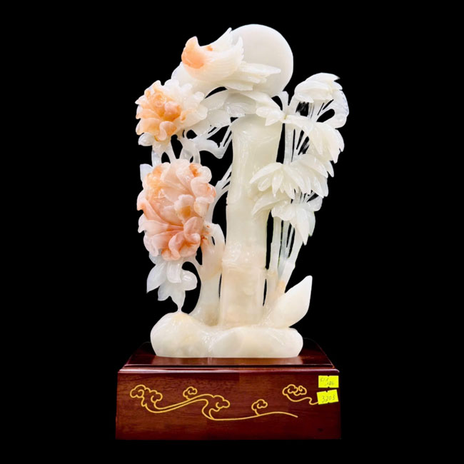 Tam Hợp Hoa - Chim - Trúc Phú Quý Trường Thọ Ngọc Onyx 42cm
