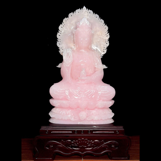 Phật Bà Đá Thạch Anh Hồng Nguyên Khối Cao 85cm