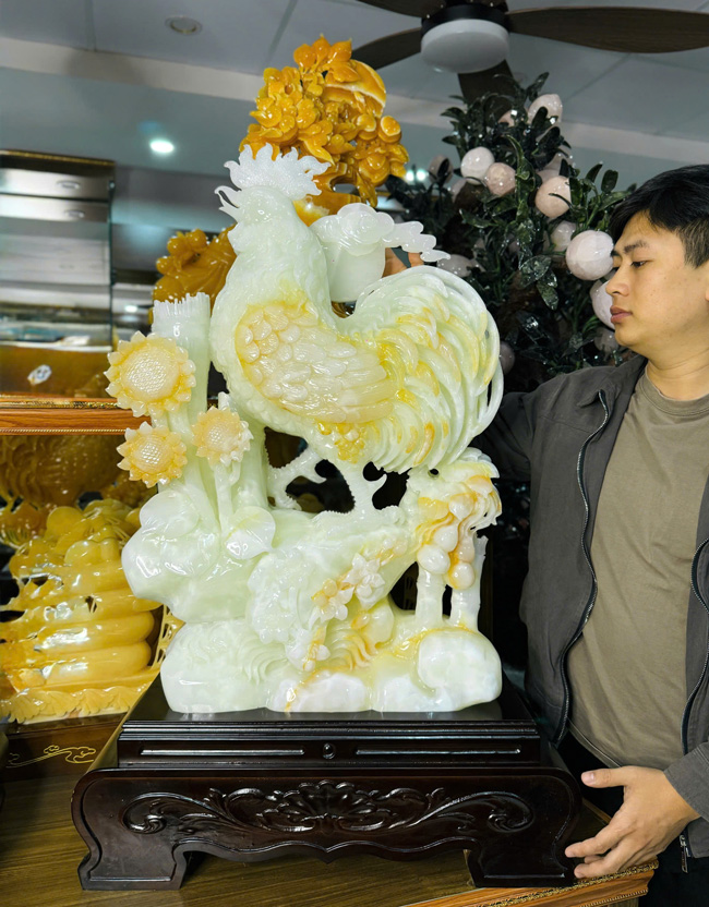 Tượng Gà Trống Phong Thủy Ngọc Onyx Nguyên Khối 75cm