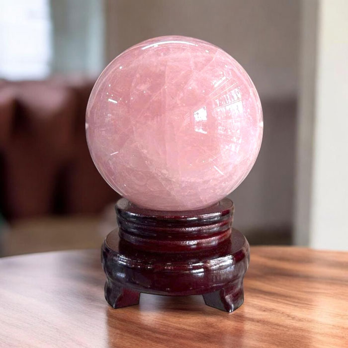 Quả Cầu Đá Phong Thủy Thạch Anh Hồng 1,96kg