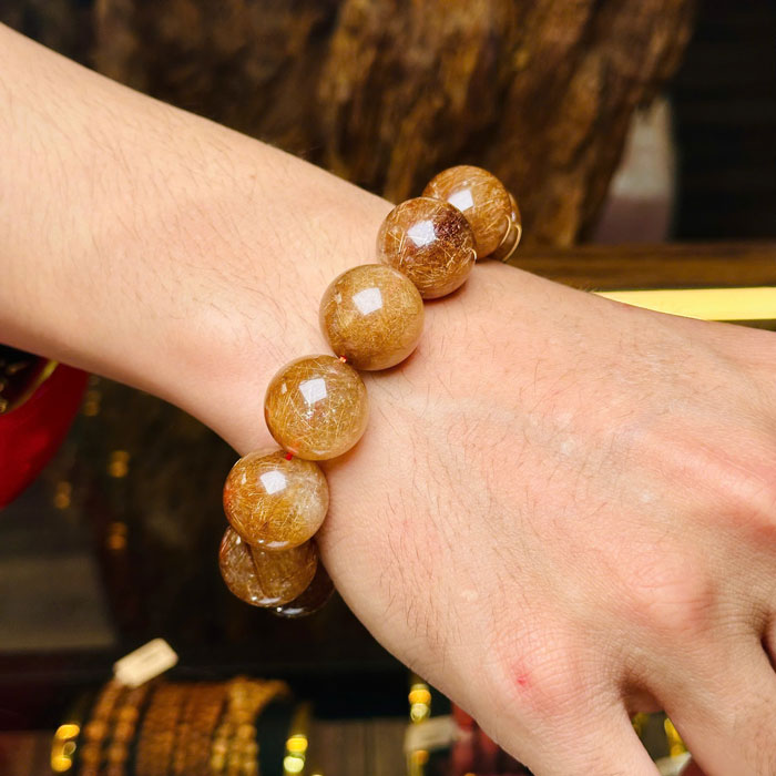 Vòng Tay Phong Thủy Thạch Anh Vàng Tóc Nâu 18mm VIP
