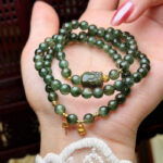 Chuỗi Vòng Tay Phong Thủy Thạch Anh Tóc Xanh Đồng Trục 6mm Mix Tỳ Hưu Charm Vàng 18k
