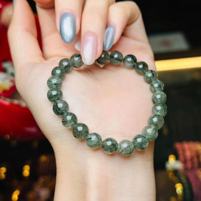 Vòng Tay Phong Thủy Thạch Anh Tóc Xanh 6mm