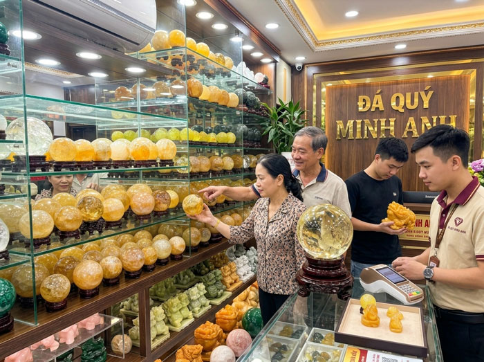 Khách hàng mua đá thạch vàng tại Minh Anh